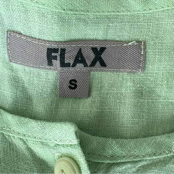 Flax 100% Linen Dress Small Green Button Down Pockets Long Sleeve Tunic Pleated - Picture 8 of 13